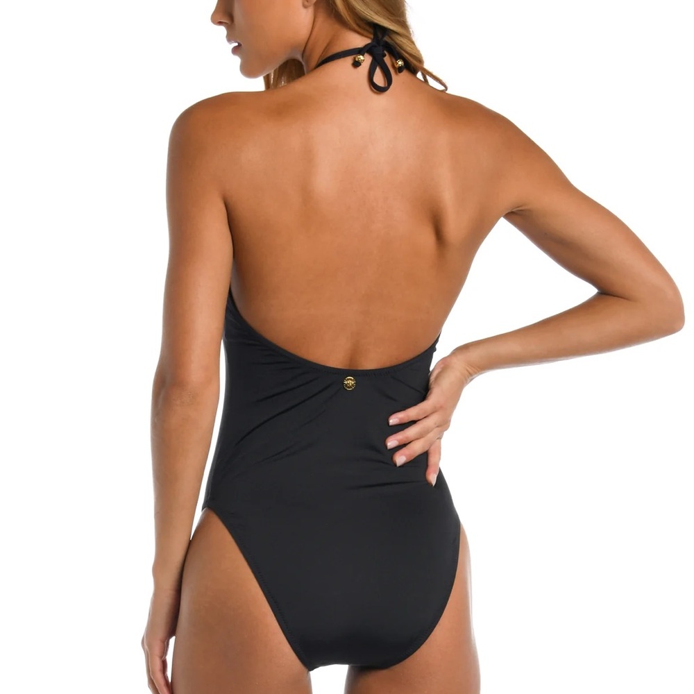 NWT Elegant Black Halter One-Piece Swimsuit - Picture 4 of 9